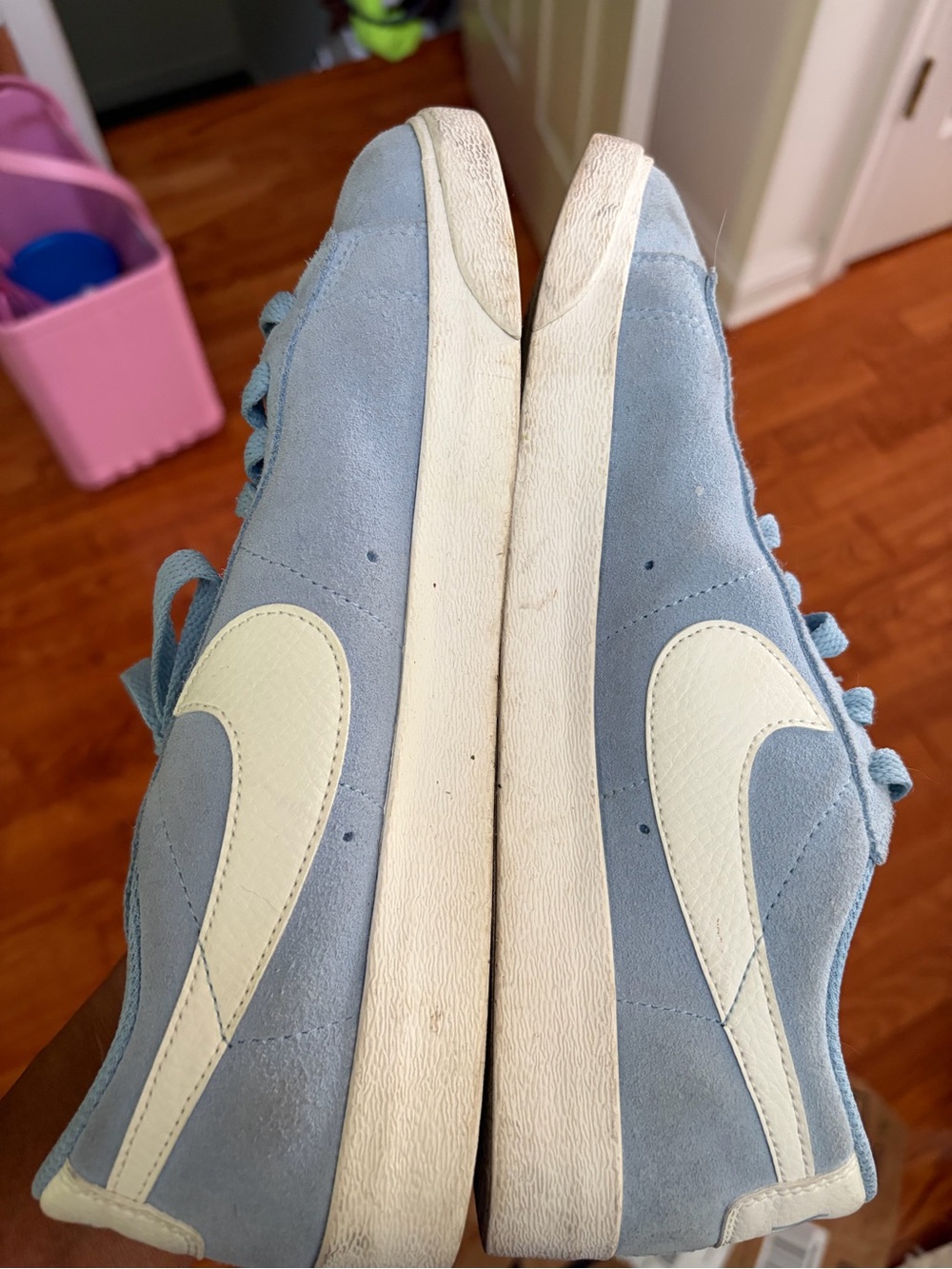Nike Light Blue Suede Low-Top Sneakers with White Swoosh